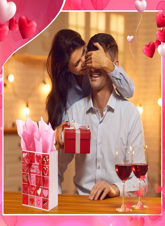 تاوباري مجموعة تاوباري المكونة من 12 قطعة من أكياس هدايا عيد الحب، أكياس ورقية بمقابض تحمل طابع عيد الحب، أكياس هدايا عيد الحب مع ورق مناديل وبطاقات على شكل قلب لتوزيعات حفلات عيد الحب وتغليف الهدايا. - Image 5